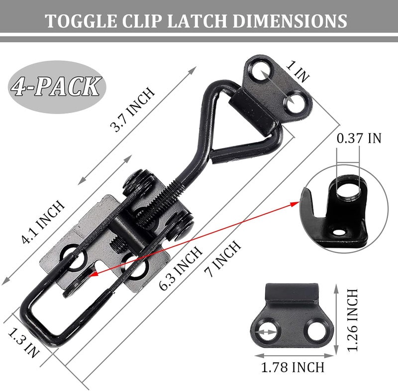 ALISWAT 4Pack Toggle Latch Clamp 4003 Style, Heavy Duty Adjustable Toggle Clamp Latch 1320 Lbs Holding Capacity, Quick Release Hasp Clamps, Black Pull Tight Metal Latches for Smoker Door Tool Box Trunk Clamps - Image 2